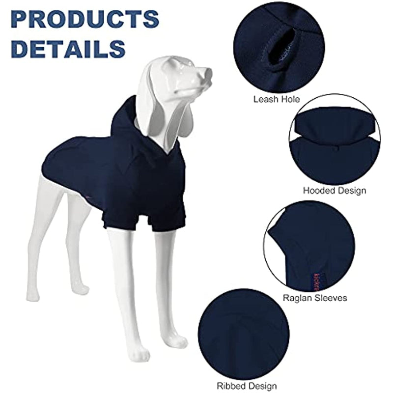 Basic Dog Hoodie Sweatshirts, Pet Clothes Hoodies Sweater With Hat & Leash Hole, Soft Cotton Outfit Coat For Small Medium Large Dogs Navy Blue-Paw Print Pad