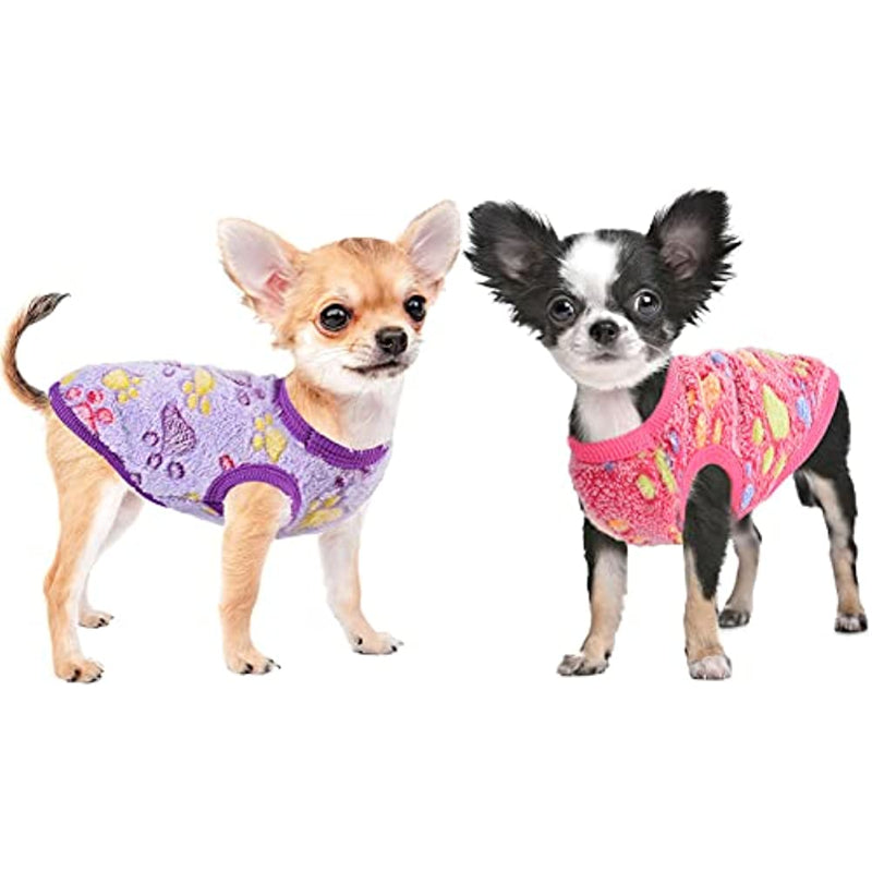 2 Pieces Small Dog Sweaters Fleece Cloth Warm Puppy Sweaters-Paw Print Pad