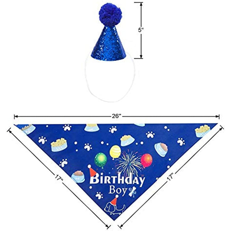 Dog Birthday Bandana Hat Set Dog Puppy Birthday Party Supply Dog Bandana Boy Girl Puppy Birthday Hat Scarf For Small Medium Dog Pet-Paw Print Pad