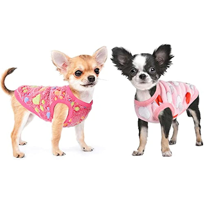 2 Pieces Small Dog Sweaters Fleece Cloth Warm Puppy Sweaters-Paw Print Pad