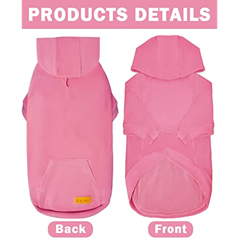Basic Dog Hoodie Sweatshirts, Pet Clothes Hoodies Sweater With Hat & Leash Hole, Soft Cotton Outfit Coat For Small Medium Large Dogs Pink-Paw Print Pad