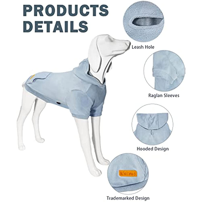 Basic Dog Hoodie Sweatshirts, Pet Clothes Hoodies Sweater With Hat & Leash Hole, Soft Cotton Outfit Coat For Small Medium Large Dogs Velvet Blue-Paw Print Pad
