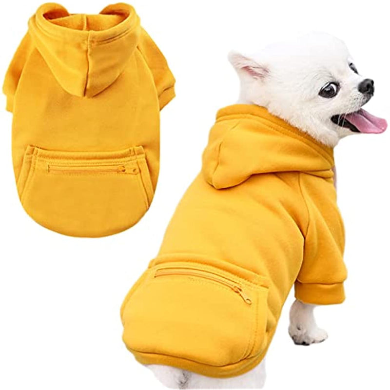 Pet Dog Hoodie Sweater Black Warm Soft Fleece Sweatshirts With Pocket-Paw Print Pad