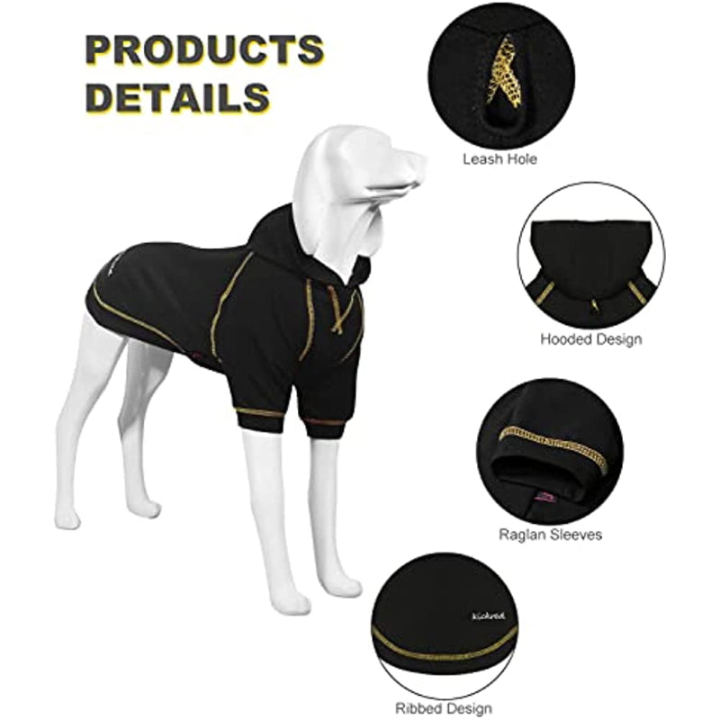 Basic Dog Hoodie Sweatshirts, Pet Clothes Hoodies Sweater With Hat & Leash Hole, Soft Cotton Outfit Coat For Small Medium Large Dogs Black-Paw Print Pad