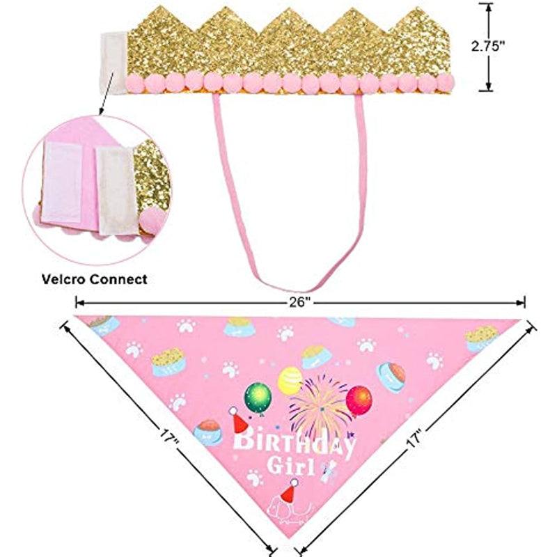 Dog Birthday Bandana Hat Set Dog Puppy Birthday Party Supply Dog Bandana Boy Girl Puppy Birthday Hat Scarf For Small Medium Dog Pet-Paw Print Pad