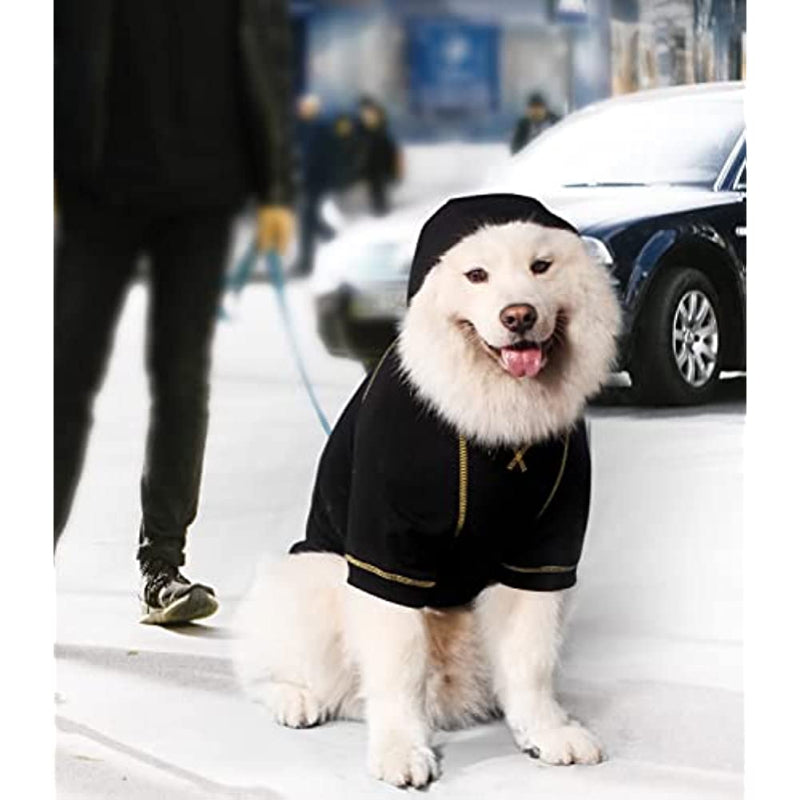 Basic Dog Hoodie Sweatshirts, Pet Clothes Hoodies Sweater With Hat & Leash Hole, Soft Cotton Outfit Coat For Small Medium Large Dogs Black-Paw Print Pad