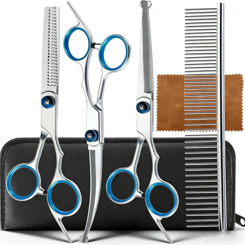 5 in 1 Pet Grooming Scissor Set with Thinning Shears and Safety Tips