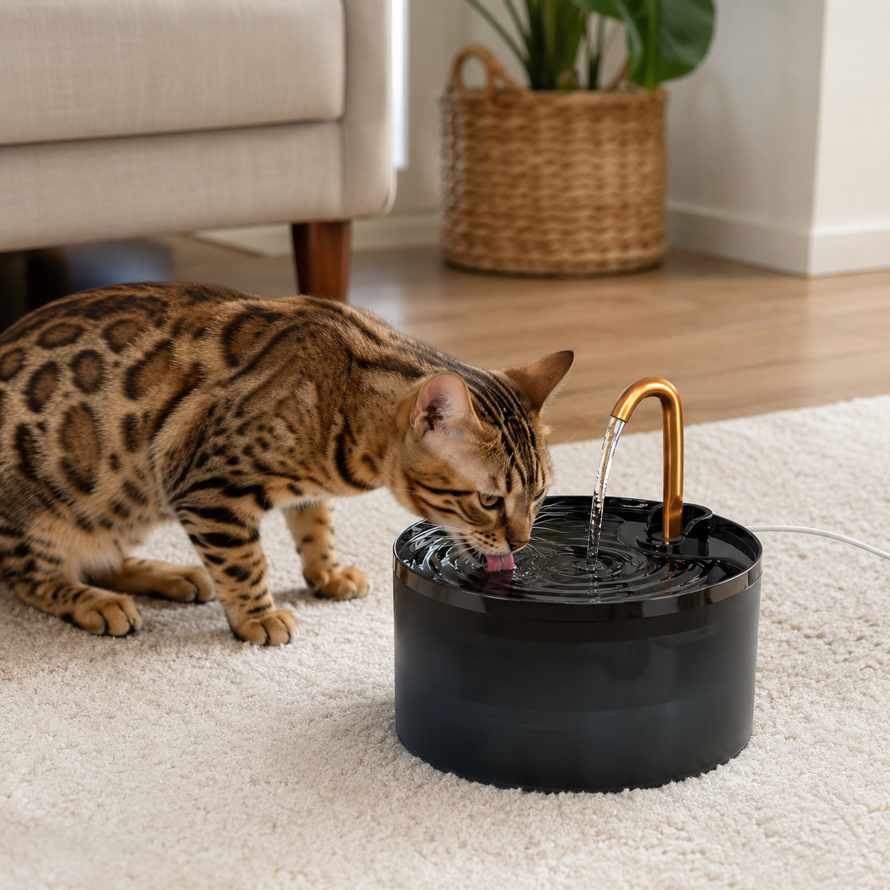 2.1L Silent Water Fountain For Cats With LED Automatic Gravity Feeder