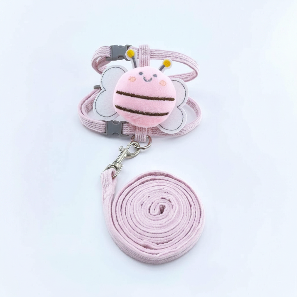 Adjustable Bee Design Pet Harness And Leash Set For Cats And Small Dogs