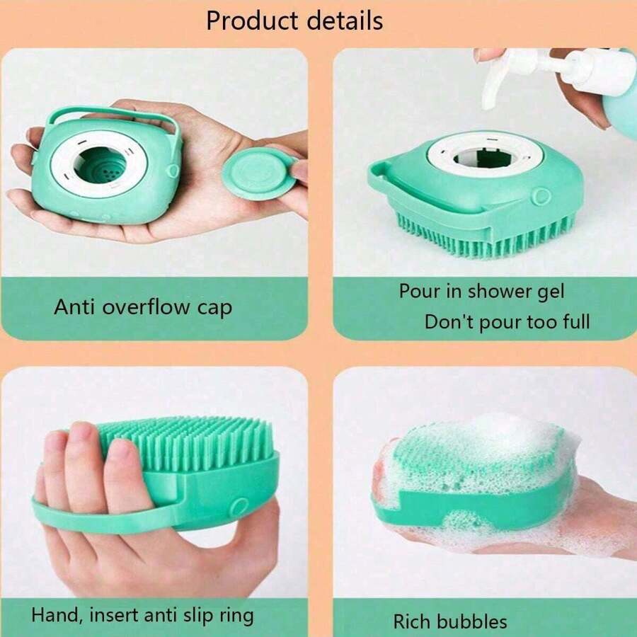 1pc Summer Pet Bath Brush, Silicone Massage Rubber Grooming Tool With Shampoo Storage For Dogs And Cats - Multicolor - View 9