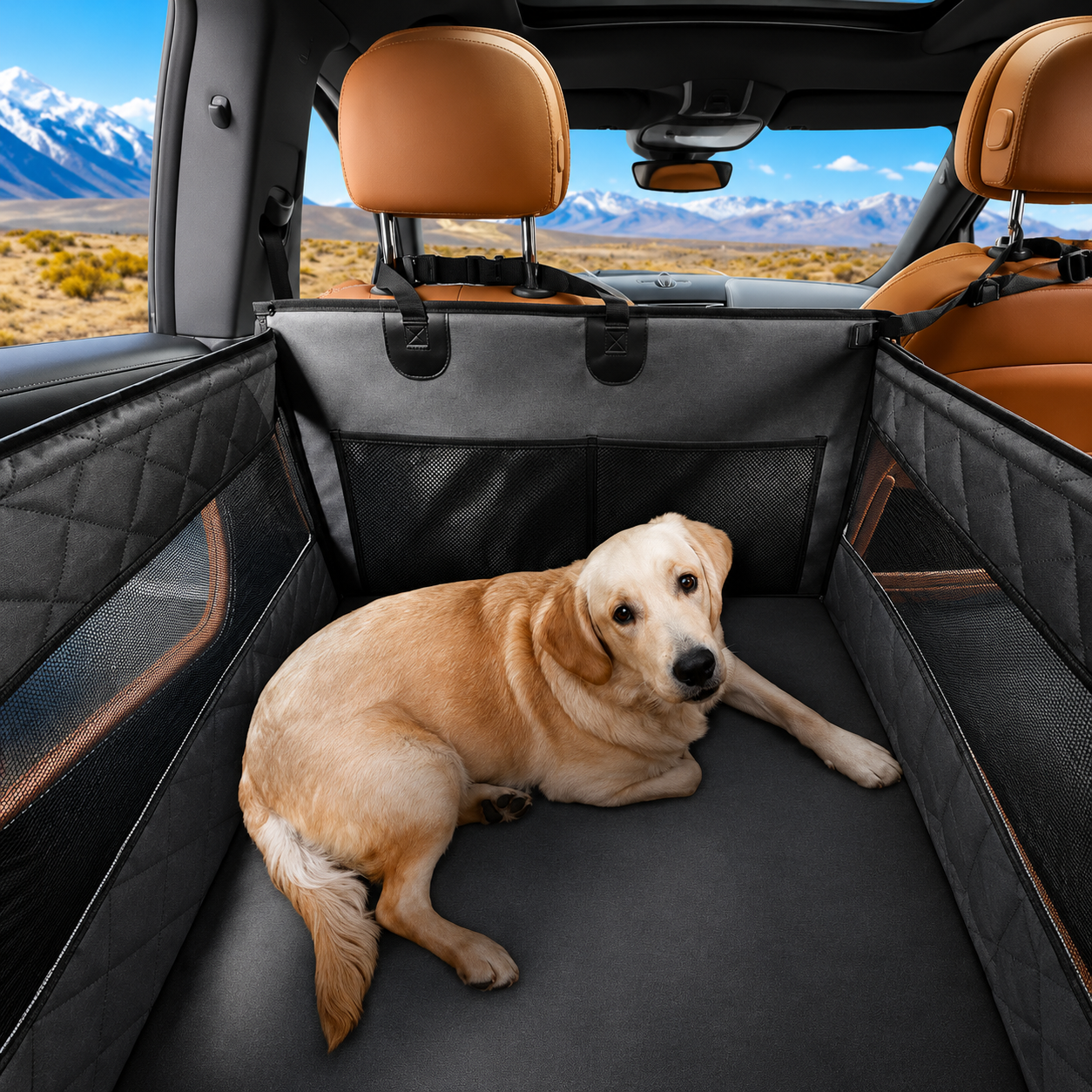 Car Backseat Non Slip Dirt Resistant Waterproof Cover With Storage Pockets For Pets