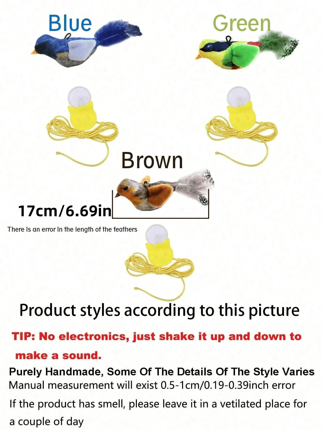 1 PC/2pcs/3pcs Cat Toy - Realistic Chirping Small Bird, Self-Entertained To Relieve Boredom,Interactive Cat Toys Hanging Squeaky Simulation Bird Plush Cats Pets Teasing Toys With Artificial Feathers Kitten Chirping Bird Toy,There Is A Discrepancy Between The Color And Length Of The Feathers, - Multicolor - View 4