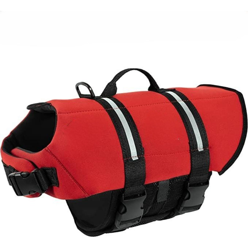 Dog Life Jacket, Neoprene Dog Life Vest For Swimming And Boating - Red-Paw Print Pad