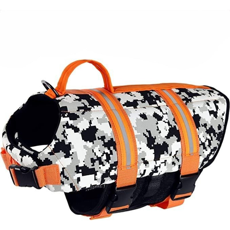 Dog Life Jacket, Neoprene Dog Life Vest For Swimming And Boating - Red-Paw Print Pad