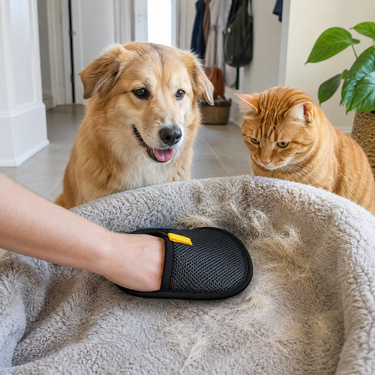 Reusable Pet Fur Removal Gloves for Furniture and Car Cleaning