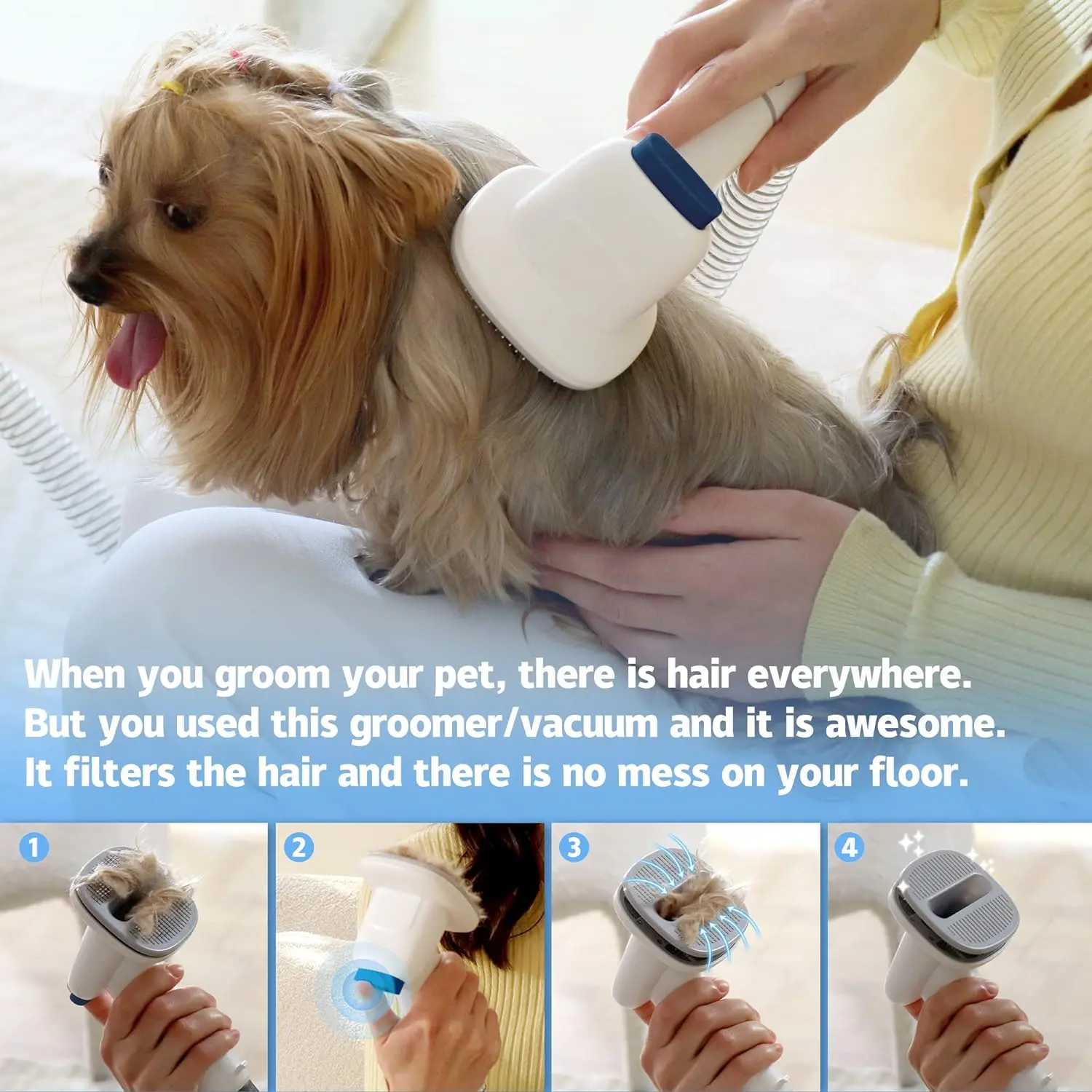 Multi-Suction Pet Grooming Kit, 2.3L, with Pet Grooming Tools for Shedding Pet Hair, New Upgrade