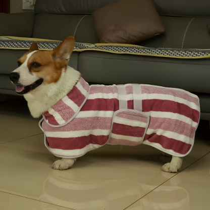 Adjustable Striped Dog Bathrobe Towel For Pets