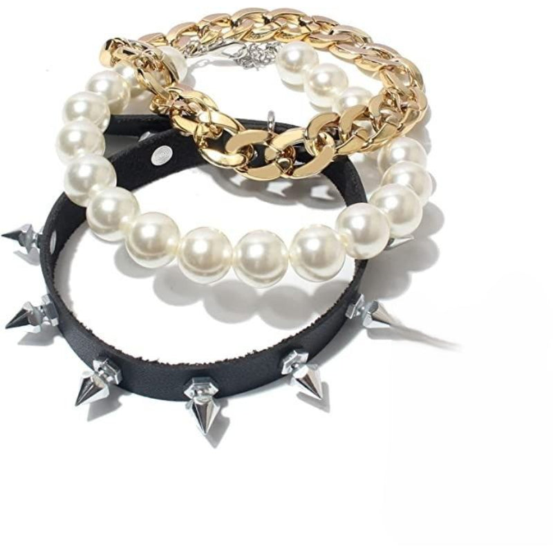 Gold Link Chain Punk Pearl Necklace For Dogs-Paw Print Pad