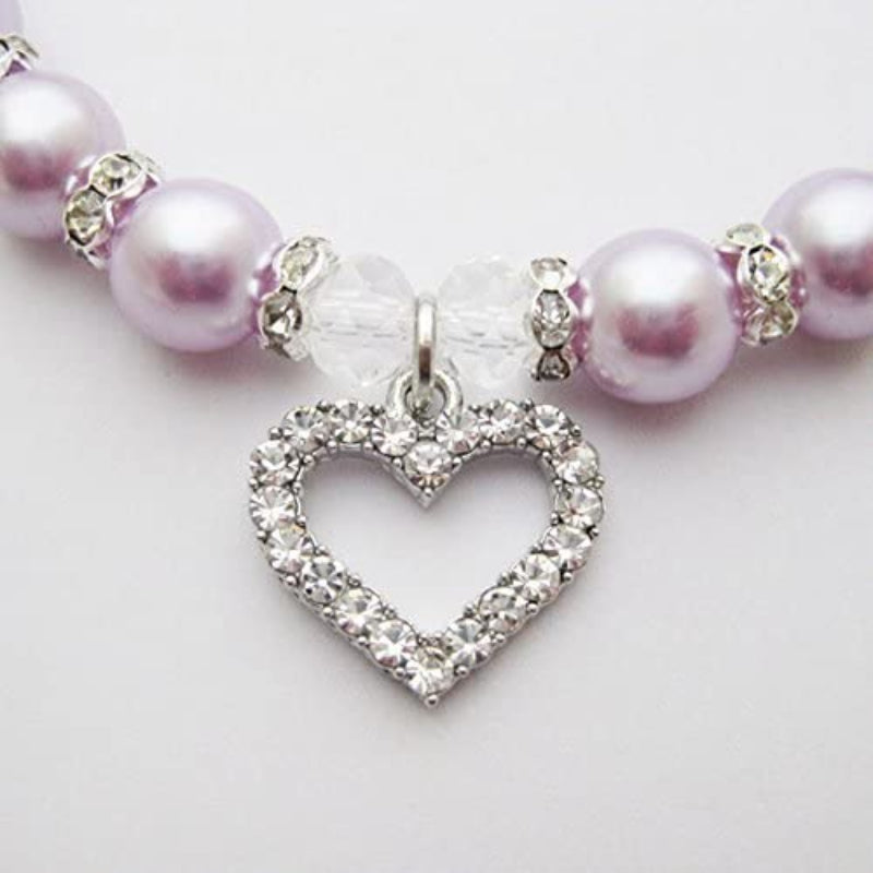 Engraved Crystal Heart Dog Necklace Jewelry With Bling Pearls Rhinestones-Paw Print Pad