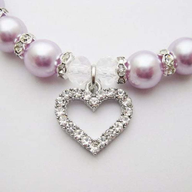 Engraved Crystal Heart Dog Necklace Jewelry With Bling Pearls Rhinestones-Paw Print Pad