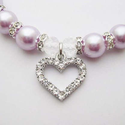 Engraved Crystal Heart Dog Necklace Jewelry With Bling Pearls Rhinestones-Paw Print Pad