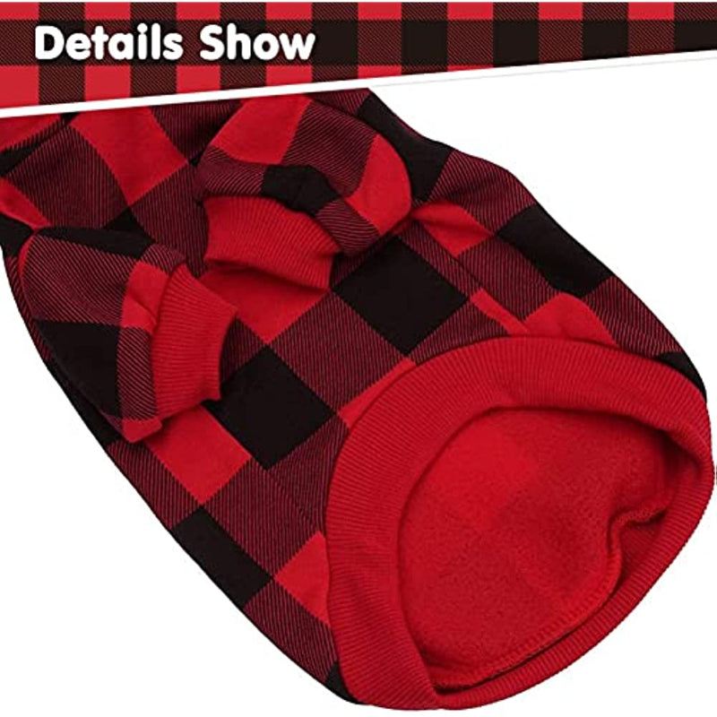 Plaid Dog Hoodie Pet Clothes Sweaters With Hat-Paw Print Pad
