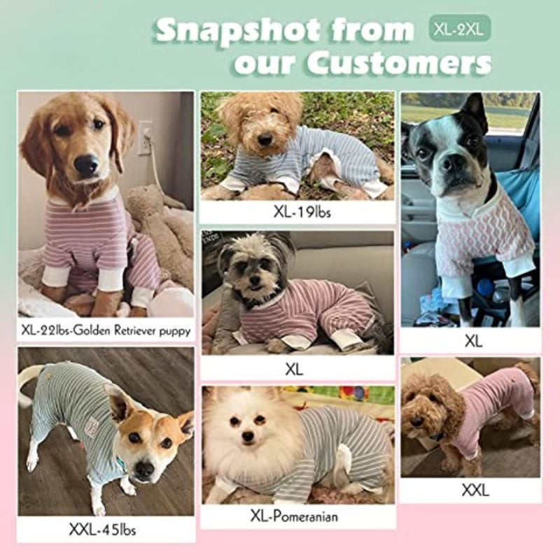 Dog Pajamas Stretchable Dog Jumpsuit 4 Legs Strip PJS Pet Puppy Pajamas Lightweight-Paw Print Pad