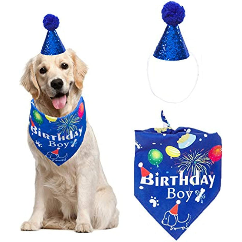 Dog Birthday Bandana Hat Set Dog Puppy Birthday Party Supply Dog Bandana Boy Girl Puppy Birthday Hat Scarf For Small Medium Dog Pet-Paw Print Pad