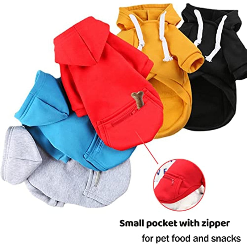 Pet Dog Hoodie Sweater Black Warm Soft Fleece Sweatshirts With Pocket-Paw Print Pad