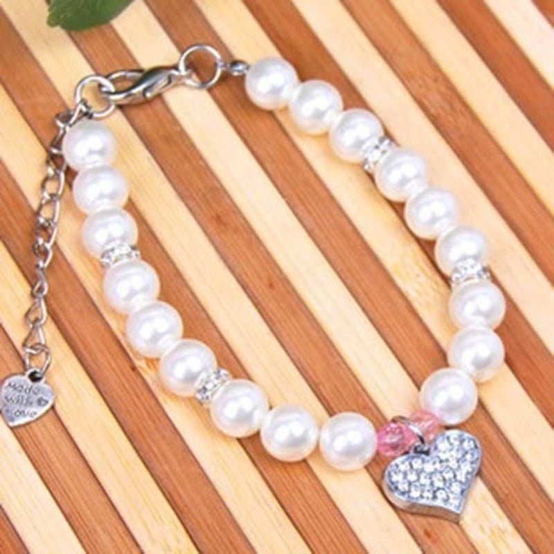 Fancy Pinky Crystal Heart Pet Cat Dog Necklace Jewelry-Paw Print Pad