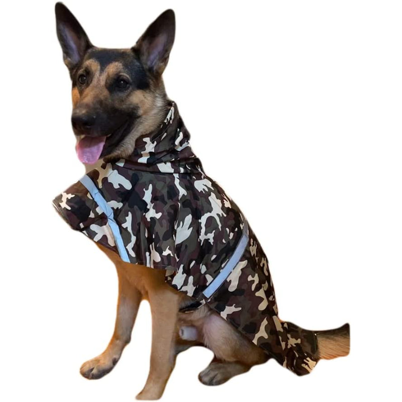 Large Dog Raincoat Adjustable Pet Water Proof Clothes Lightweight Rain Jacket Poncho Hoodies With Strip Reflective-Paw Print Pad