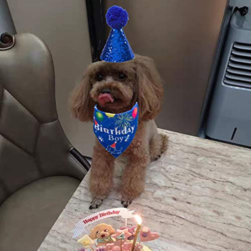 Dog Birthday Bandana Hat Set Dog Puppy Birthday Party Supply Dog Bandana Boy Girl Puppy Birthday Hat Scarf For Small Medium Dog Pet-Paw Print Pad
