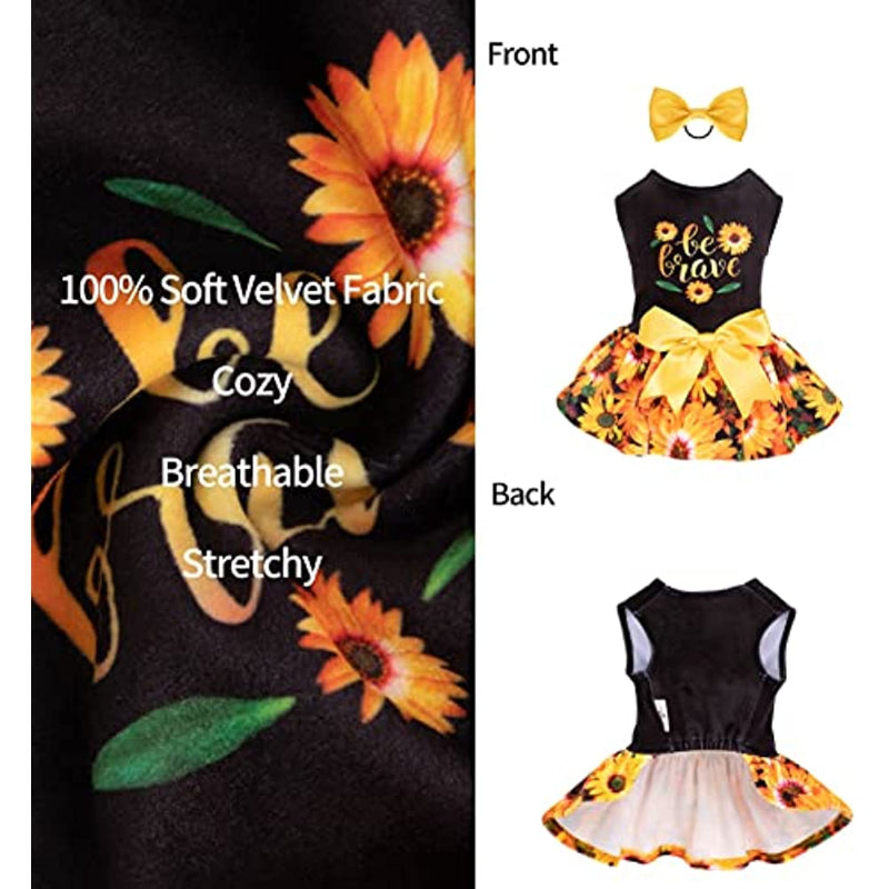 Dog Velvet Dress For Small Dogs Girl Puppy Dresses Clover Dog Clothes-Paw Print Pad