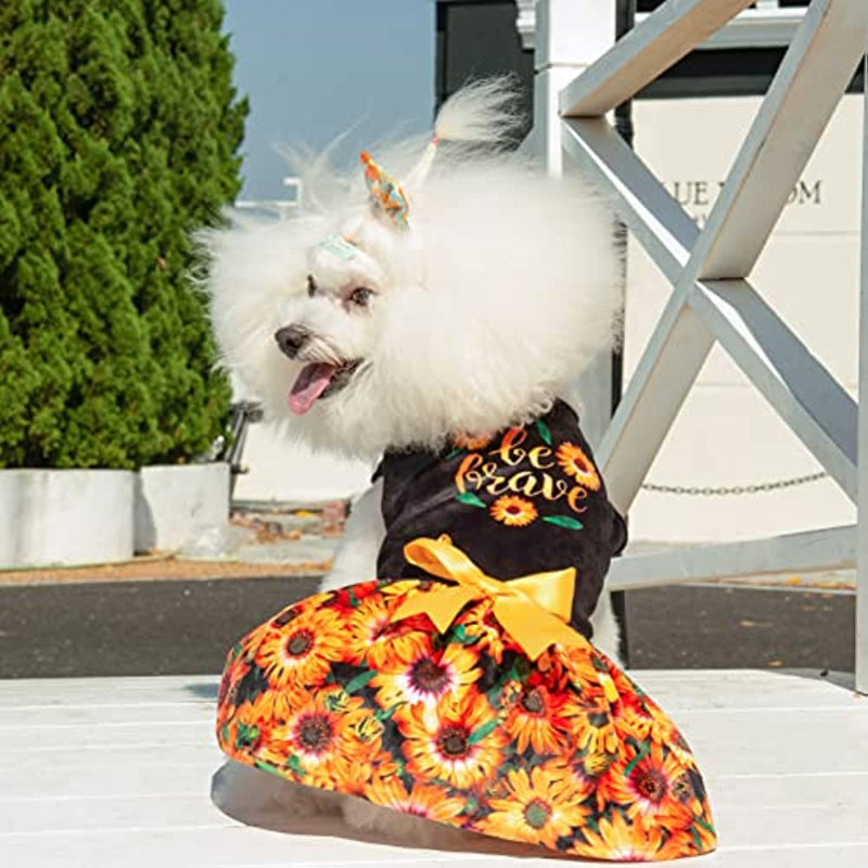 Dog Velvet Dress For Small Dogs Girl Puppy Dresses Clover Dog Clothes-Paw Print Pad