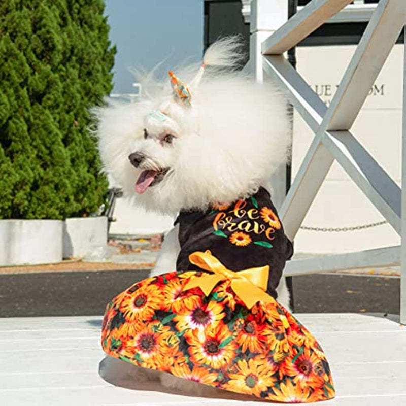 Dog Velvet Dress For Small Dogs Girl Puppy Dresses Clover Dog Clothes-Paw Print Pad