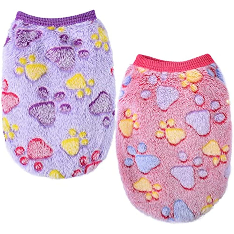 2 Pieces Small Dog Sweaters Fleece Cloth Warm Puppy Sweaters-Paw Print Pad