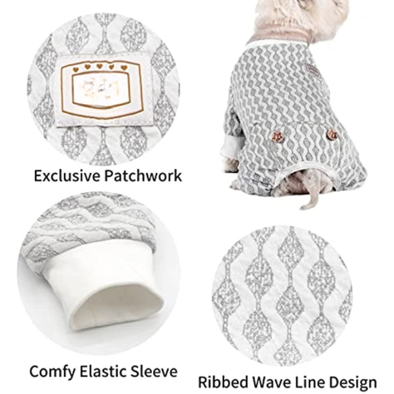 Dog Pajamas Stretchable Dog Jumpsuit 4 Legs Strip PJS Pet Puppy Pajamas Lightweight-Paw Print Pad