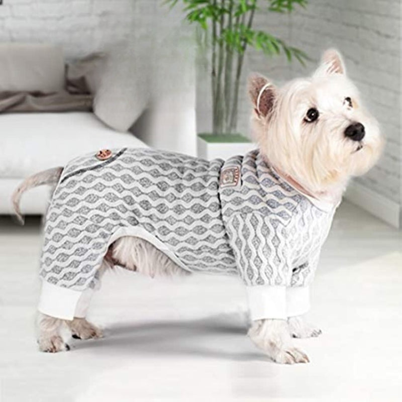 Dog Pajamas Stretchable Dog Jumpsuit 4 Legs Strip PJS Pet Puppy Pajamas Lightweight-Paw Print Pad