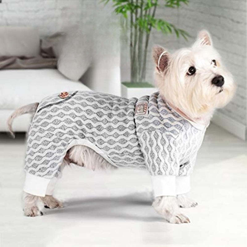 Dog Pajamas Stretchable Dog Jumpsuit 4 Legs Strip PJS Pet Puppy Pajamas Lightweight-Paw Print Pad