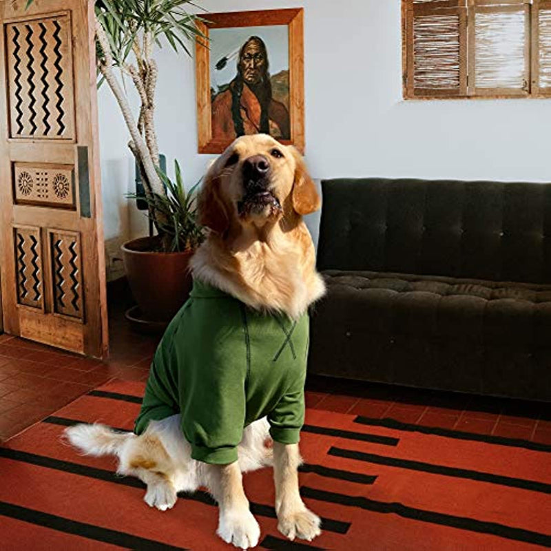 Basic Dog Hoodie Sweatshirts, Pet Clothes Hoodies Sweater With Hat & Leash Hole, Soft Cotton Outfit Coat For Small Medium Large Dogs Green-Paw Print Pad