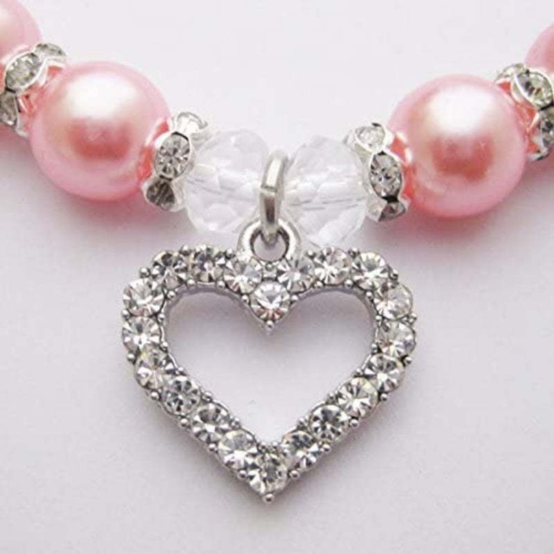 Engraved Crystal Heart Dog Necklace Jewelry With Bling Pearls Rhinestones-Paw Print Pad