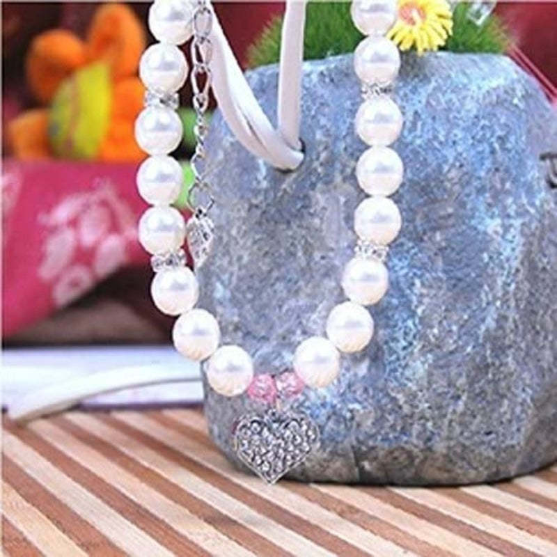 Fancy Pinky Crystal Heart Pet Cat Dog Necklace Jewelry-Paw Print Pad