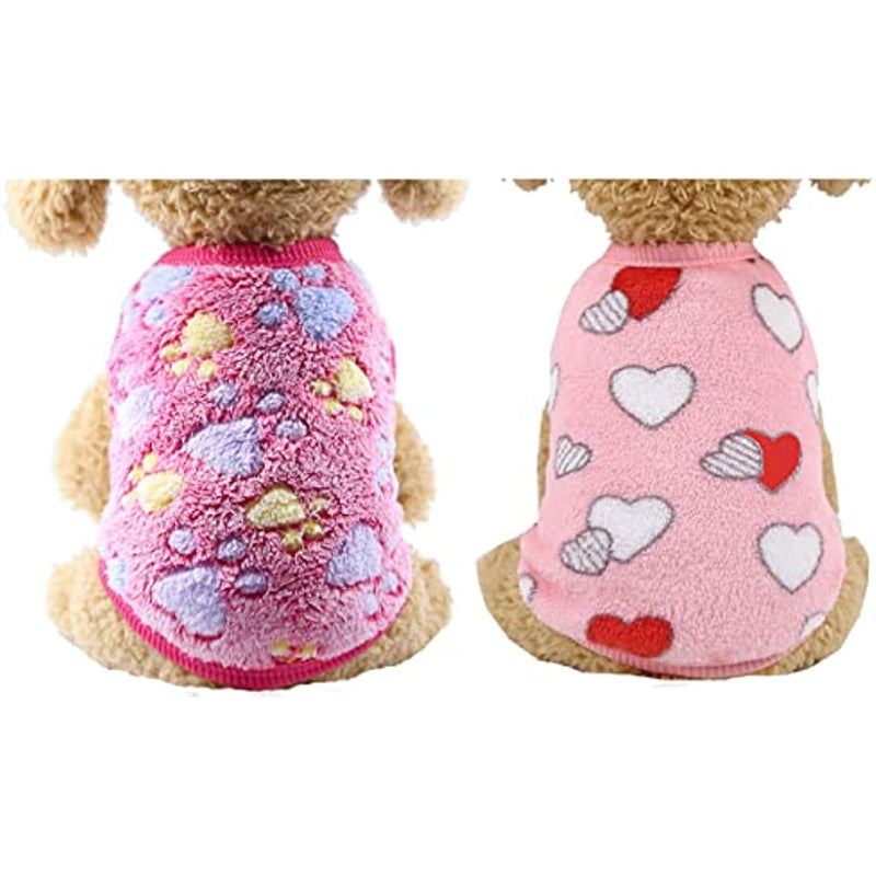 2 Pieces Small Dog Sweaters Fleece Cloth Warm Puppy Sweaters-Paw Print Pad