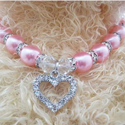 Engraved Crystal Heart Dog Necklace Jewelry With Bling Pearls Rhinestones-Paw Print Pad