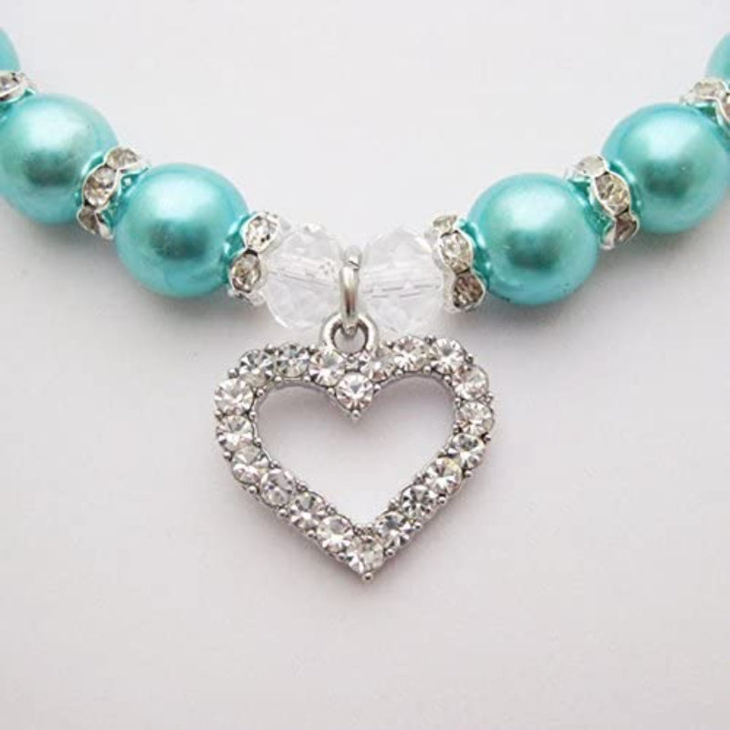 Engraved Crystal Heart Dog Necklace Jewelry With Bling Pearls Rhinestones-Paw Print Pad