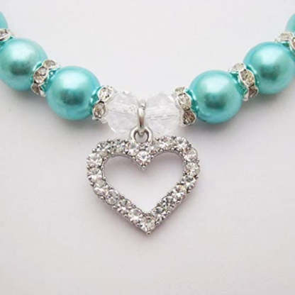 Engraved Crystal Heart Dog Necklace Jewelry With Bling Pearls Rhinestones-Paw Print Pad