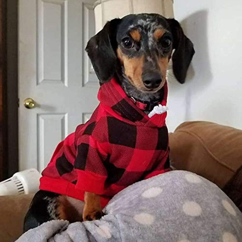 Plaid Dog Hoodie Pet Clothes Sweaters With Hat-Paw Print Pad