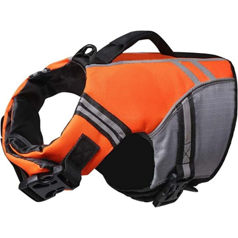 New Sports Style Ripstop Dog Life Jacket With Superior Buoyancy & Rescue Handle, Bright Yellow, M-Paw Print Pad