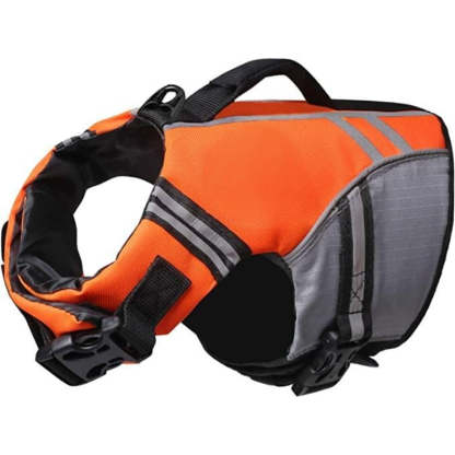 New Sports Style Ripstop Dog Life Jacket With Superior Buoyancy & Rescue Handle, Bright Yellow, M-Paw Print Pad