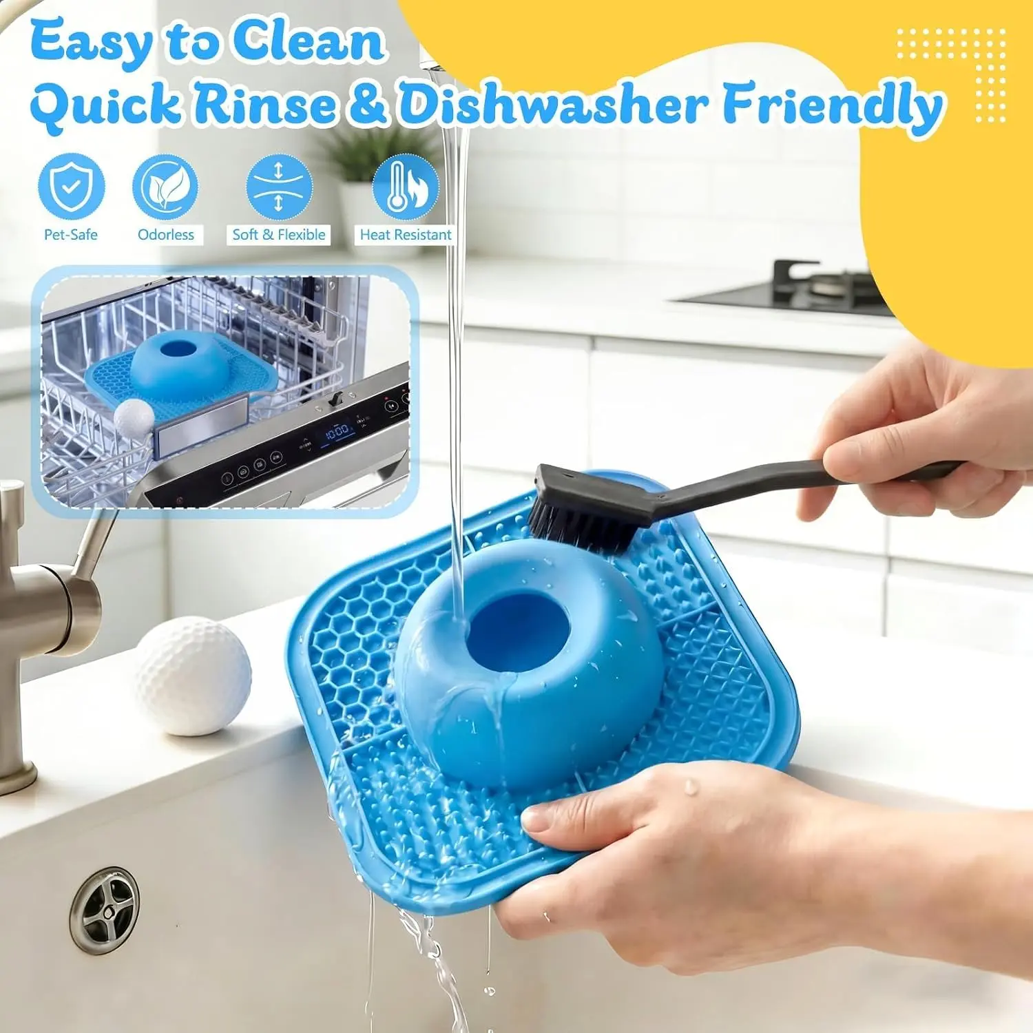Slow Feeder Dog Bowls & Lick Mat for Liquid and Thick Treat, Anti-Slip Dog Lick Bowl with Interactive Rolling Ball, 5/6 Cup Pup Licking Toy for Large Medium Small Dogs and Cats Blue